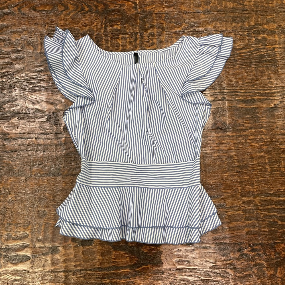 Striped Blue & White Peplum Blouse